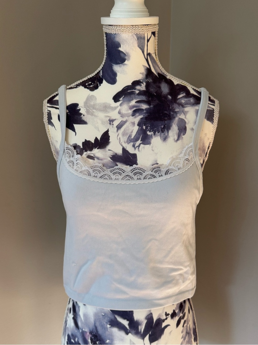 Aerie Light Blue Lace Trim Ribbed Camisole Tank
